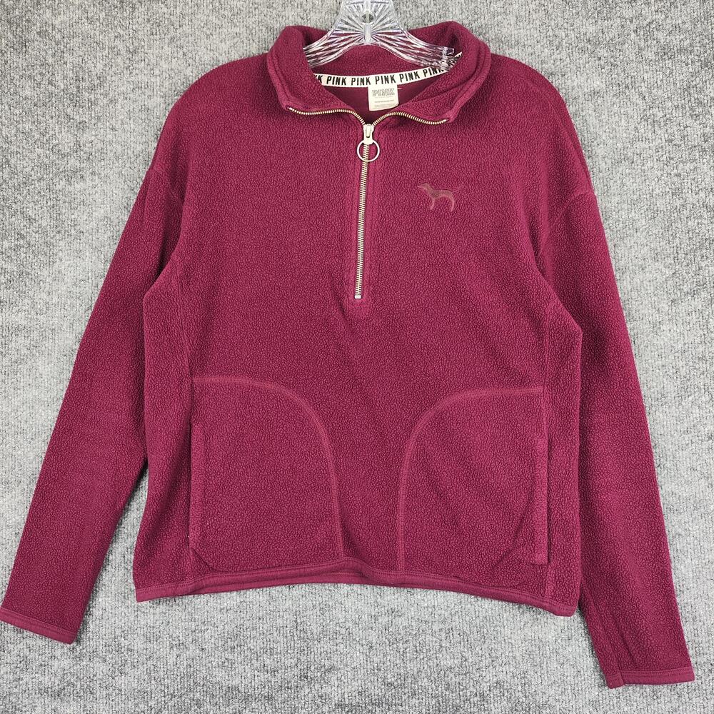 Victoria's Secret PINK Pullover Womens XS Pink Sherpa Fleece 1/2 Zip Mock Neck